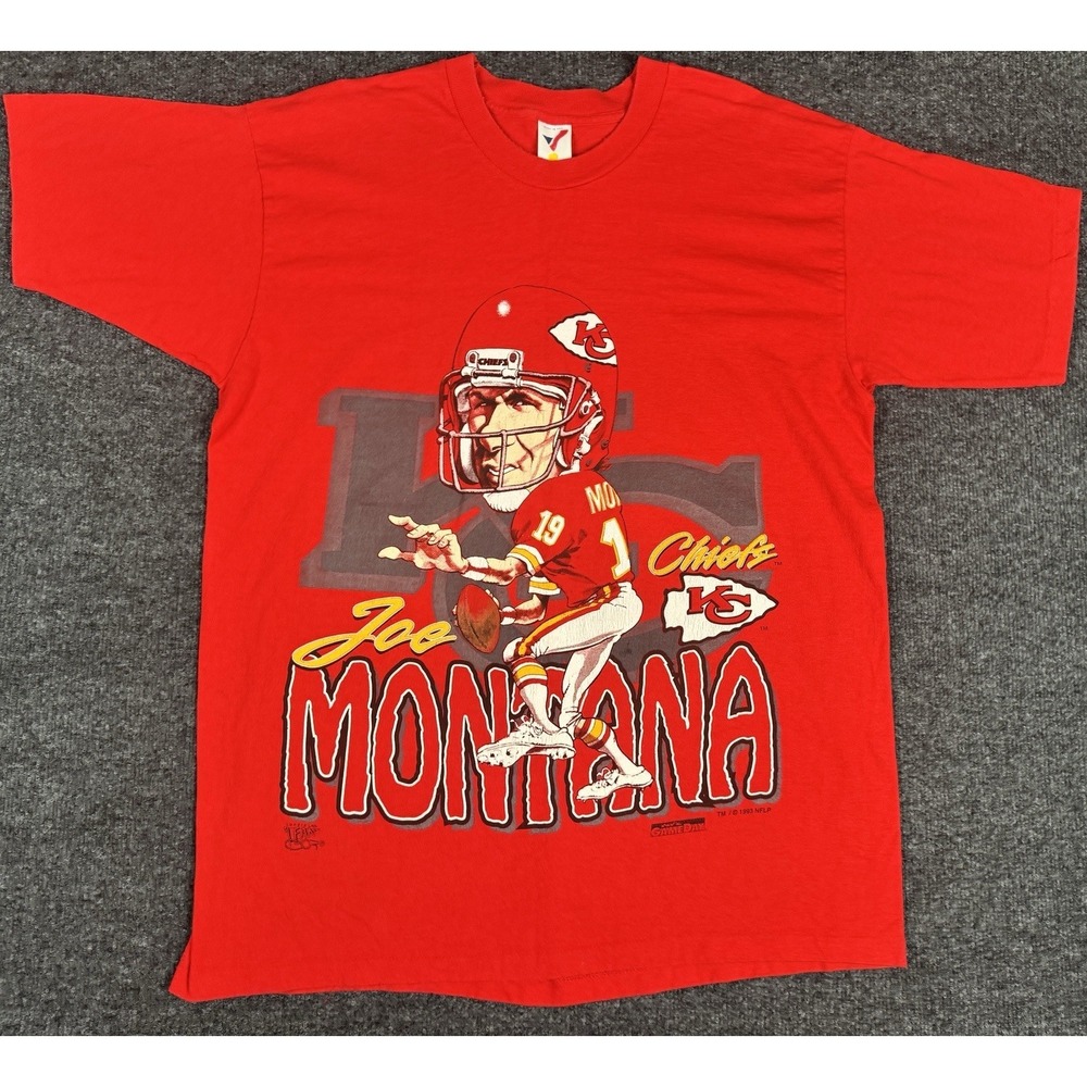 KC Chiefs Caricature Joe Montana, Mens XL 90s Vintage Graphic T-Shirt Big Head